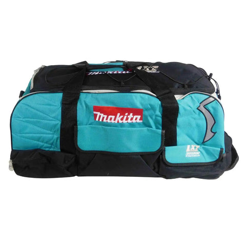 Beefy Wheeled Tool Duffel Bag With Slick Rollers And Rock Solid Handles For Portable Contractor Gear Transport And Massive Jobsite Storage Solutions, dark blue and black, spacious, heavy duty.