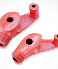 Heavy Duty Steel Manual Pipe Bender For Galvanized Iron Copper Conduit. Red metal tool parts with holes for pipe bending.