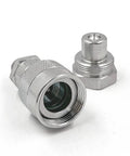 Chrome 3/8 NPT hydraulic quick-connect coupler with knurled grip and matching plug, set of two