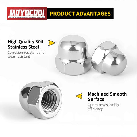 1/4-20 Stainless Acorn Nuts 30 Pack, 304 Stainless Steel 18-8 Bright Finish, Fully Threaded Coarse Thread Hardware For Boats, Docks, And Cars.