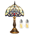Vintage White Stained Glass Tiffany Style Table Lamp With LED Bulbs Included, 12 Inch Wide Decorative Light For Bedroom, Living Room, And Home Office, Classic Vibe Meets Modern Glow For Cozy, Stylish Ambiance