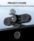 Plug And Play 1080P HD Webcam Packs Dual Noise Killing Mics And Wide Angle Lens With Privacy Sliding Cover, showing privacy cover in action.