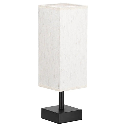 Small Table Lamp For Bedroom And Nightstand With Square Fabric Shade, black base, ideal for living room or office.