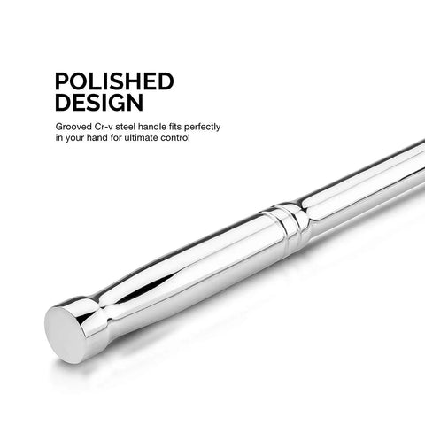 Polished design of Three Eighth Inch Drive Breaker Bar With Twelve Inch Handle And 180 Degree Flex CrMo Head For Heavy Duty Nut Breaker