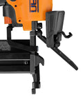 Close-up of Next Gen Pneumatic 18 Gauge One And Five Eighths Inch Narrow Crown Stapler with metal belt hook detail.