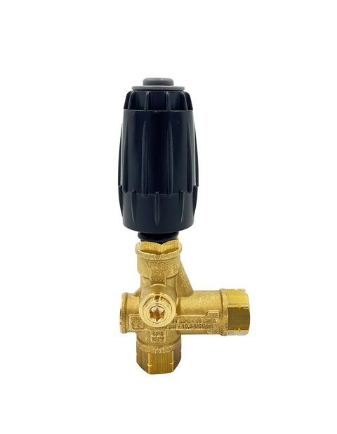 Unloader valve with brass body and black adjustment knob for pressure washer, 4500 PSI, 10.5 GPM