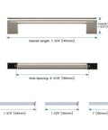 Diagram of 20 Pack Brushed Nickel Dresser Cabinet Pulls 6-3/10 Inch Hole Centers 160mm 7-3/4 Inch Overall Length with screw sizes