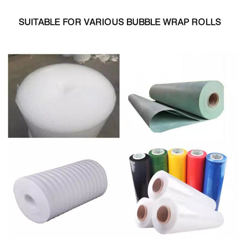 Premium Foldable Bubble Wrap Holder And Transport Station Dispenser Built Dang Tough With Rust Resistant Galvanized Steel showing various bubble wrap rolls.