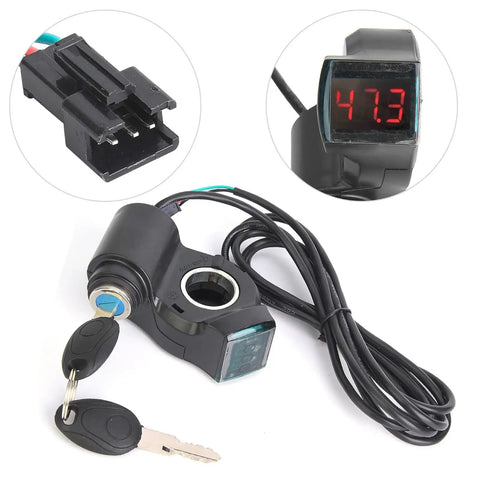 Voltage Display For Electric Bikes And Scooters 12V-84V LED Digital Power Readout With Key Lock On Handlebar Throttle Switch For Easy Battery Status And Power Management Ride Ready