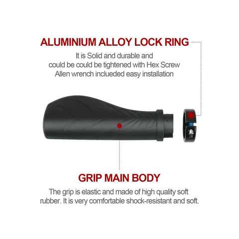 Ergonomic Bike Handlebar Grips G 124BL Lock On Aluminum Alloy Lock Ring with Grippy Soft Rubber shown in side view