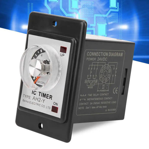 AH2 Y Time Relay 24V Low Voltage Delay Timer For Industrial Control And Electrical Systems With A 10S Delay PVC Housing Boss Level Rugged Component For Home Appliances And Low Voltage Equipment, black PVC timer relay with dial