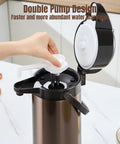 Hand operating Upgraded Airpot Coffee Carafe With Double Pump Stainless Steel Drink Dispenser for Hot and Cold Bevs.