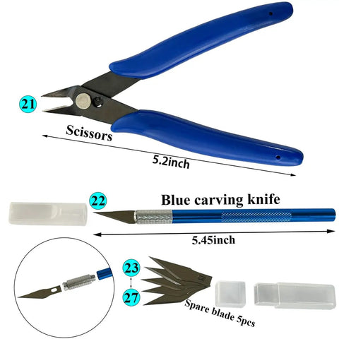 32 Piece DIY Model Tool Kit For Dollhouse Miniatures And Hobby Building Essential Craft Tool Set with pliers and knife blades