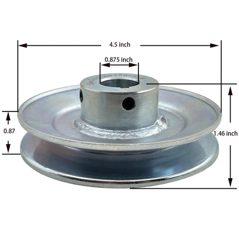 Side view of Single Groove Web Pulley For V Belt Drive 4.5 Inch Outside Diameter Seven Eighths Inch Bore Carbon Steel Zinc Plated
