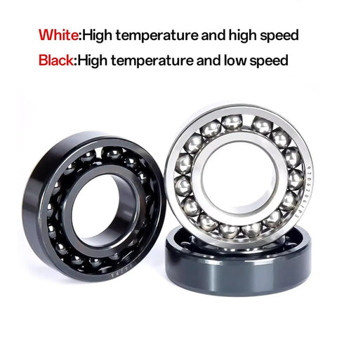 Top Shelf High Heat Resistant 6900 Series Miniature Ball Bearings, black for low speed and white for high speed applications.