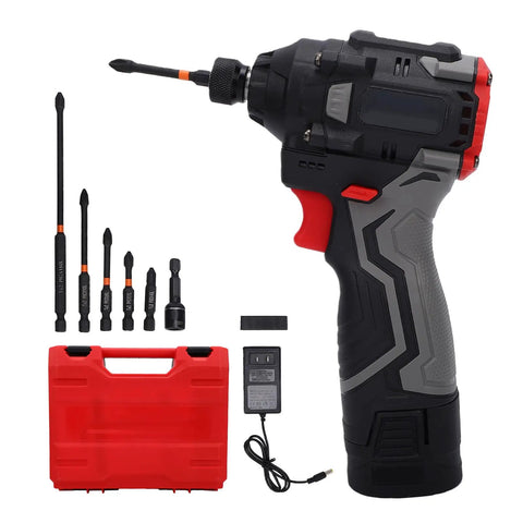 Heavy Duty Badass Cordless Drill Set Featuring Brushless Motor And Three Variable Speed Settings Knockout Torque For Tackling Any Home Reno And Diy Task Us Plug Included with accessories and case.