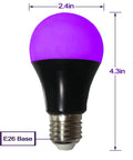 8W UV LED Black Light Bulbs A19 E26 Pack Of 2 For Glow In The Dark Neon Party Vibes Body Paint Fluorescent Posters And Pet Stains UVA 385-400nm Energy Saving Long Lasting, E26 base with dimensions 2.4 x 4.3 inches