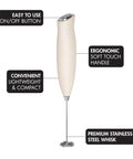 Powerful Handheld Milk Frother For Lattes And Cappuccinos Battery Powered Mini Drink Mixer Perfect For Home Barista Use Creamy Foam In Seconds Great For Matcha And More with ergonomic handle and stainless steel whisk.