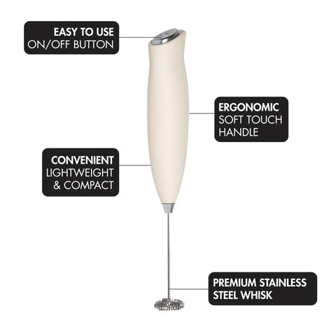 Powerful Handheld Milk Frother For Lattes And Cappuccinos Battery Powered Mini Drink Mixer Perfect For Home Barista Use Creamy Foam In Seconds Great For Matcha And More with ergonomic handle and stainless steel whisk.