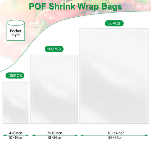 Premium Heat Shrink Bags With Self Adhesive Edge And Crystal Clear Film For Effortless DIY Crafting Gift Wrapping Includes various sizes.