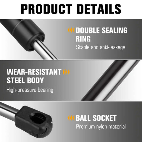 Details of Dodge Challenger 2008 To 2018 Rear Trunk Lift Support Shocks Gas Spring Struts 6657 steel body and ball socket.