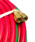 Oxygen Acetylene Twin Line Hose One Quarter Inch ID, 50 Foot Heavy Duty Rubber Torch Hose For Cutting Torches, 300 PSI connectors detail
