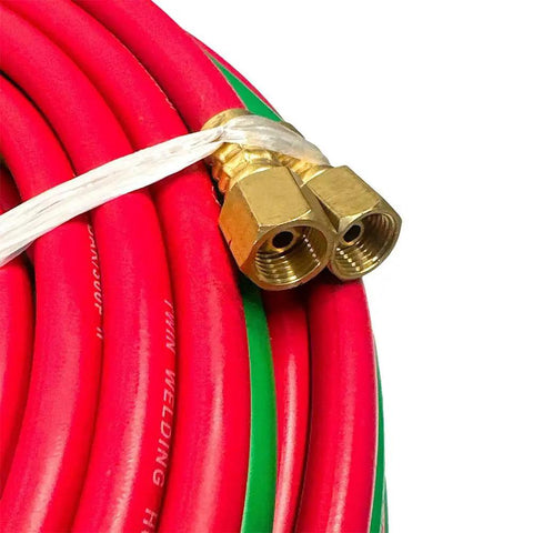 Oxygen Acetylene Twin Line Hose One Quarter Inch ID, 50 Foot Heavy Duty Rubber Torch Hose For Cutting Torches, 300 PSI connectors detail