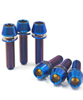 Six Piece Pro Grade Titanium Stem Bolt Kit With Blue Tapered Head Washers M5x20mm Allen Hex 4mm 8.5mm Head Diameter