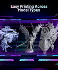 Various 3D printed models showcasing RS Resin 3D Printer With Beefy 8.74 By 4.8 By 8.98 Inch Build Volume For Parts