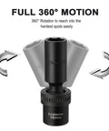 Ten Piece One Half Inch Drive Deep Universal Impact Socket Set Metric Ten Through Nineteen Millimeter With 360 Degree Flex Head Chrome Molybdenum Steel Construction Black Oxide Finish Fully Ready For Tough Torque with 360° rotation feature