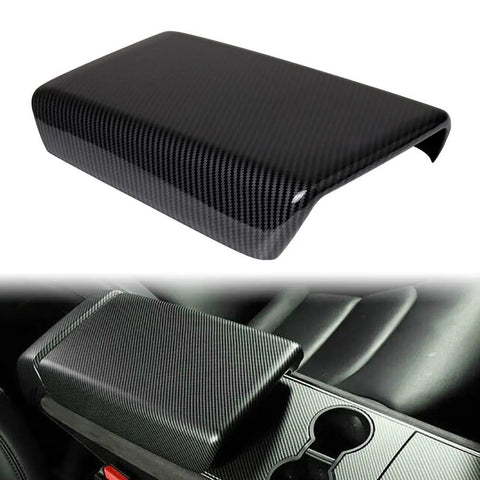 Sleek Carbon Fiber Center Console Cover Compatible With Tesla Model 3 And Model Y 2017 To 2023 custom fit showing glossy finish.