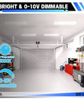 4 Pack LED Linear High Bay Lights Power Options 300W 240W 200W 40500LM 5000K Daylight Dimmable 0-10V in garage setting