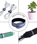 Reusable Cable Straps and Wire Ties Pack of 50, shown securing cables, plant, pencils, and an umbrella, illustrating 8 Inch Adjustable Cord Fasteners for Home Office and Gadget Setups, Black, Tough 50 Lb Grip, Reusable and Built to Last in multiple uses.
