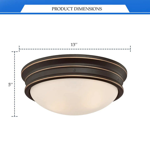 Two Light Indoor Flush Mount Ceiling Fixture In Oil Rubbed Bronze With Frosted Glass 13 inch classic vibe style