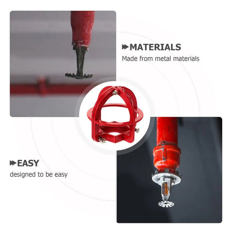 Close-up of Hella Tough Fire Sprinkler Head Guard Protector Cage For Flush Mount Side Wall and Pendant Heads 3.34x3.34 inches in red metal.