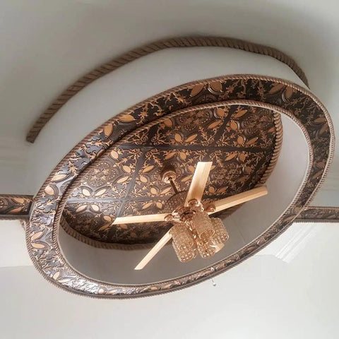 Golden Prague Antique Gold 2 By 2 Foot PVC Ceiling Tiles For Glue Up Or Lay In, decorative ceiling with fan view