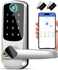 Smooth Zero Stress Smart Door Lock With Handle Delivers Slick Fingerprint Keypad And Remote Alexa Compatible Access with app control.
