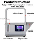 HuanEssentric High Speed Automatic Bundling Machine With Adjustable Tightness And Two Use Modes For Supermarket Produce, Banknote Packing, Restaurant Items And Office Supplies Fast One Point Five Second Operation Secure Strapping Solution with stainless steel table and LCD panel.