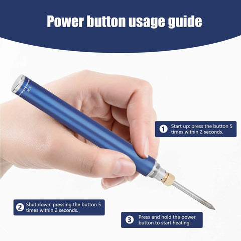 Hand holding Cordless Soldering Iron With Built In 1100mAh Battery Portable Quick Heat Tool With Adjustable Temperature