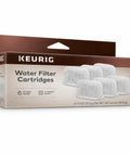Water Filter Refills For 2.0 K-Cup Pod Coffee Makers, 6 count replacement cartridges displayed in packaging, BPA free.