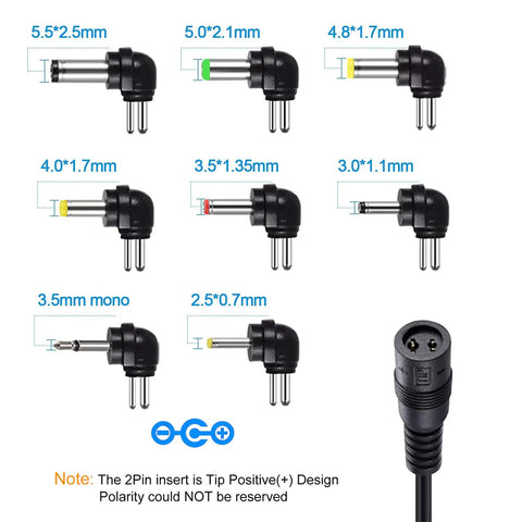 Image of 8 swappable tips for All In One 12W Universal AC DC Adapter With Eight Swappable Tips Power Supply From 3V To 12V 1.2A Max Plug And Play Charger For Small Electronics Like Cameras Routers Toys And More.