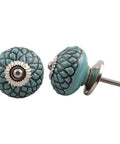 Solid Bag Of 100 Ceramic Dresser Knobs In Rich Forest Green For Vintage Boho And Modern Farmhouse Kitchens with floral design.