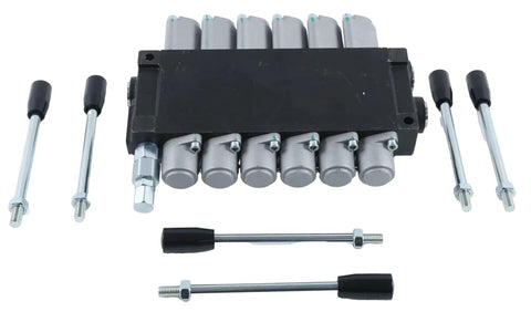 Six Spool Hydraulic Directional Control Valve Open Center 13 GPM 3600 PSI Monoblock Cast Iron With Adjustable Relief Valve