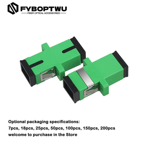100 Pack SC To SC Fiber Optic Adapters Singlemode APC Simplex, ceramic ferrule, ultra low insertion loss, two adapters side view