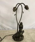 Mermaid And Lily Flowers Tiffany Style Stained Glass Accent Table Lamp 20 Inch Tall Elegant Nightstand Light With Warm White Glow And Classic Vintage Charm E12 Bulbs Not Included.