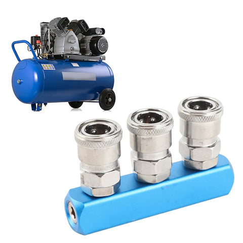 Push In Connection Design C Type Air Compressor Quick Connector With Aluminum Alloy Body in front of an air compressor