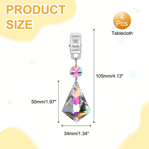 Crystal Tablecloth Weights With Metal Clips And Rhinestone Pendant Ornaments, size 105x34mm, for picnics, set of 4