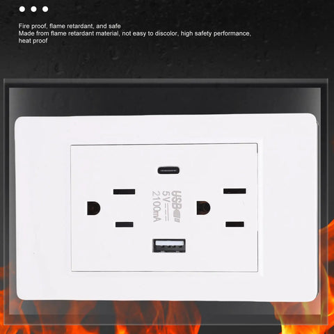 Modern Heavy 15 Amp Wall Receptacle Featuring Legit Dual Usb And Type C Power Nodes Built With Heat Shields Plus Durable Steel Frame For Dead Snappy Device Charging, white finish with dual USB ports.