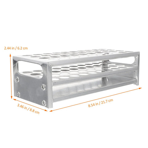 Premium Aluminum Test Tube Rack Stand For Lab Safety Small Test Tubes Metal Holder in a sturdy design 8.54x3.46x2.44 inches.