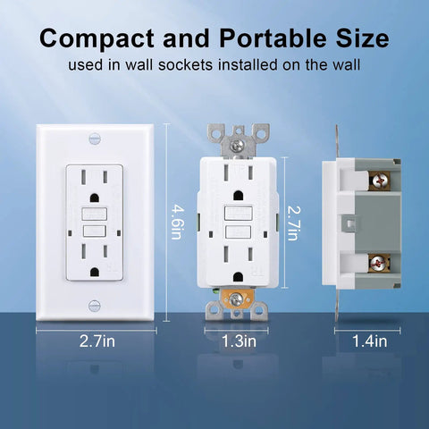No-Fuss Tamper-Resistant GFCI Outlet With LED Indicator And Self-Test, 15 Amp 125 Volt 60 Hz Receptacle, size dimensions